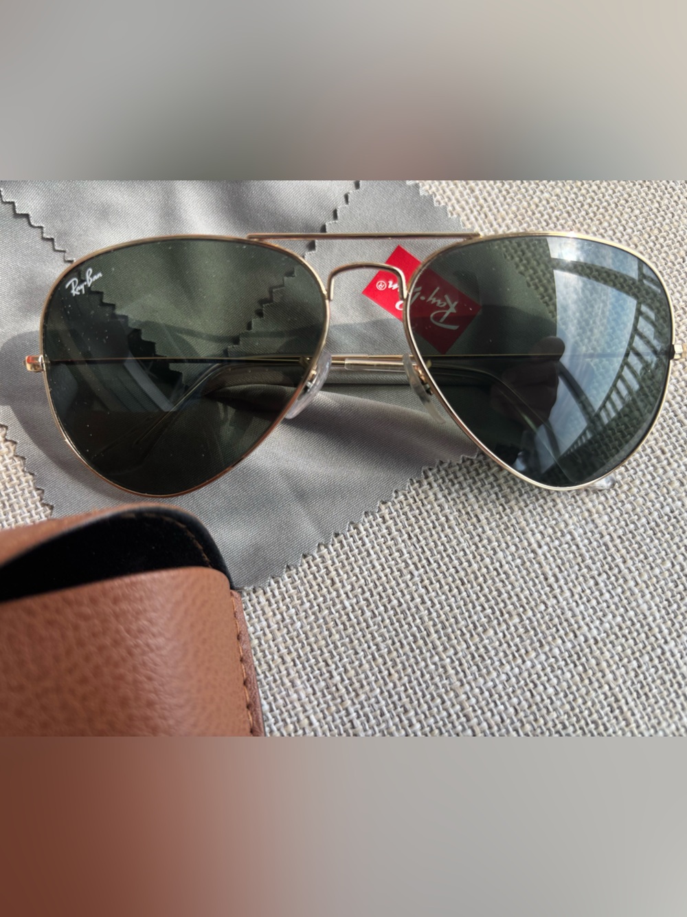 Ray-Ban Gold Frame Aviator Sunglasses with Green Lenses